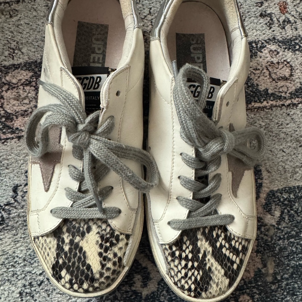 Golden Goose Cream and Gray Sneakers